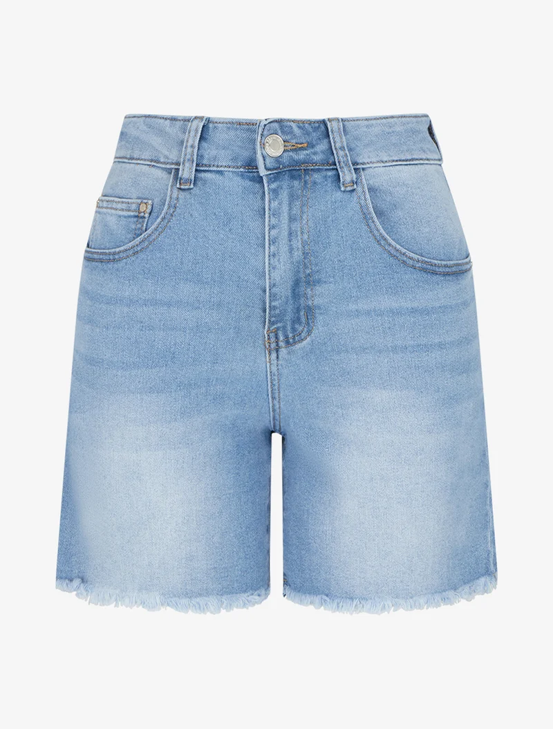 Kurzer Push in Jeans mit ausgefransten Säumen - Blau