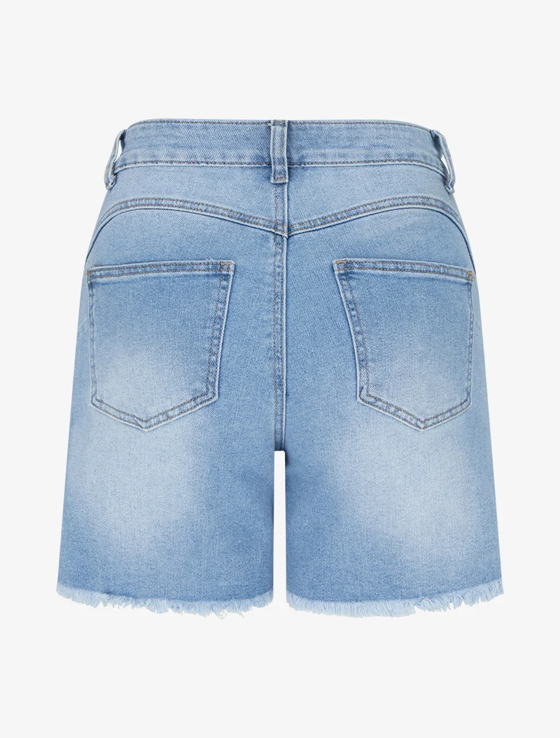 Kurzer Push in Jeans mit ausgefransten Säumen - Blau