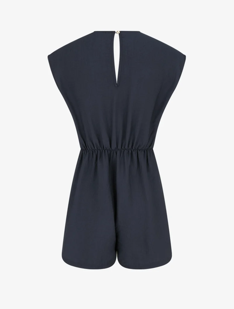 Wickelkleid-Stil Jumpsuit mit Brosche - Marine