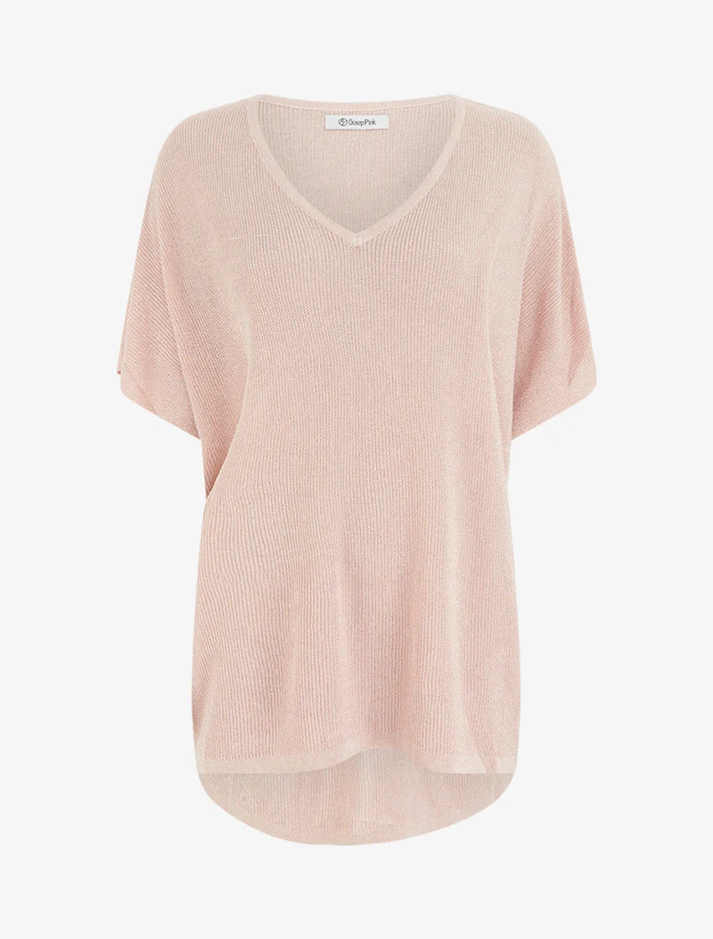 Weites Top mit kurzen Fledermausärmeln - Rose