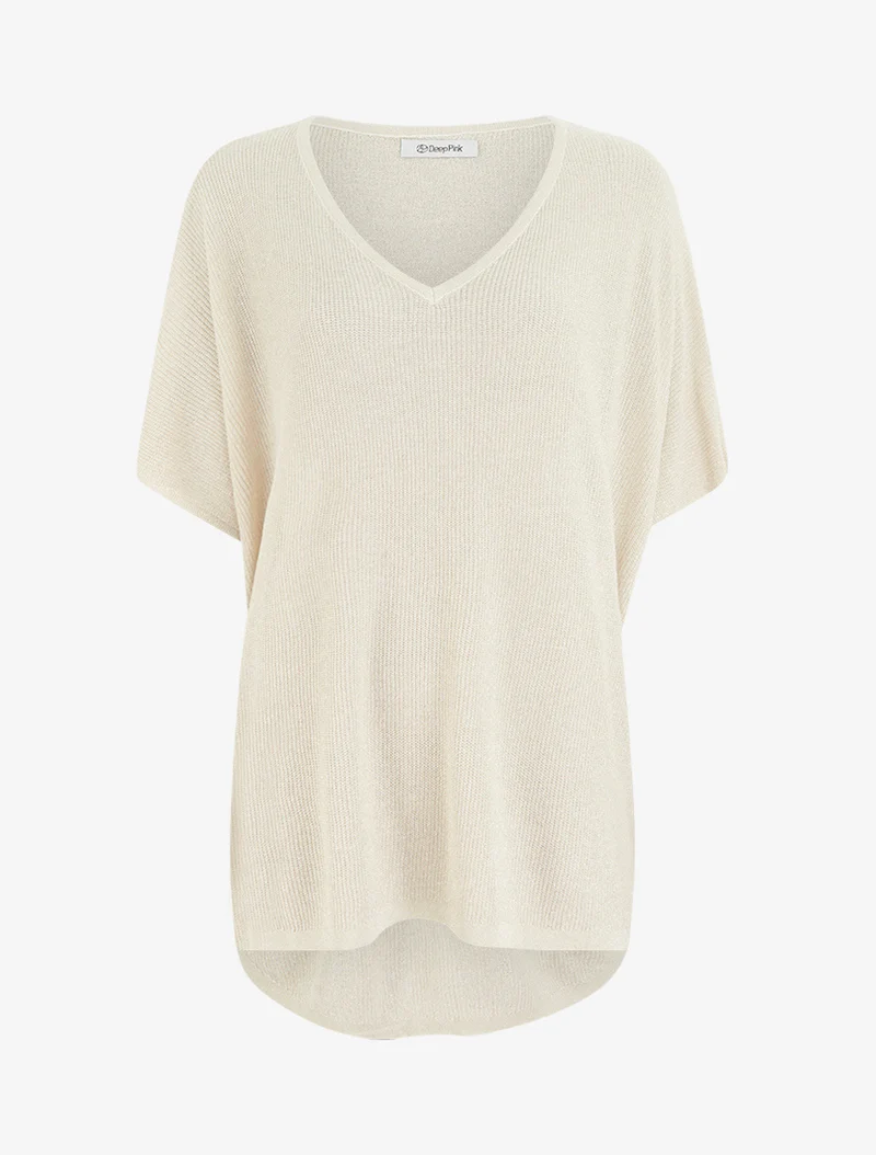 Weites Top mit kurzen Fledermausärmeln - Beige
