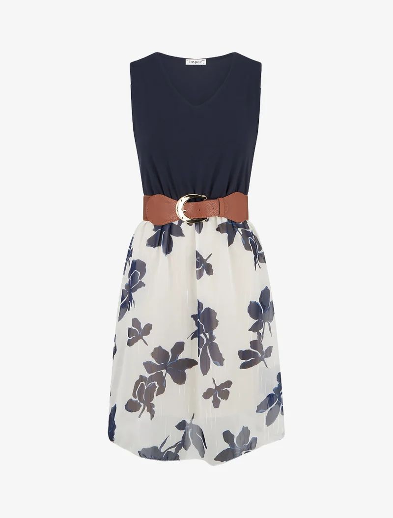 Ausgestelltes Kleid mit Blumenmuster - Marine