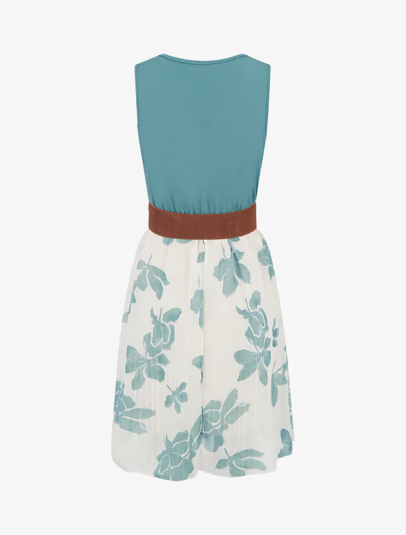 Ausgestelltes Kleid mit Blumenmuster - Hellblau
