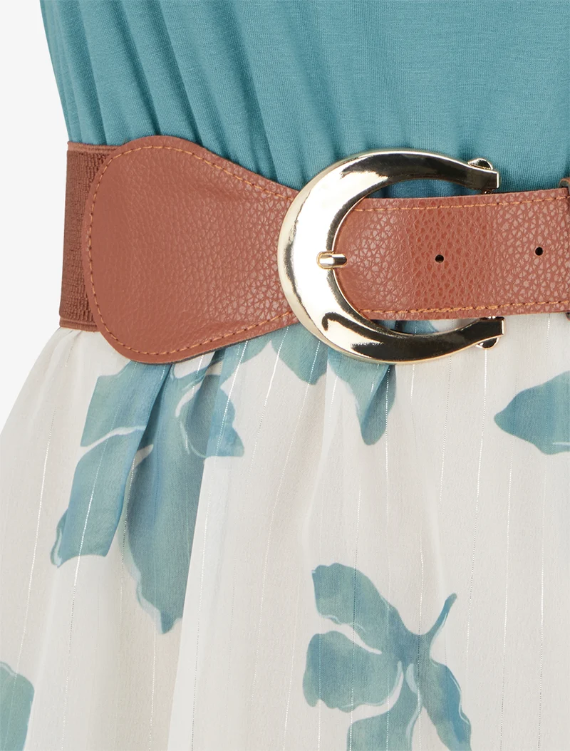 Ausgestelltes Kleid mit Blumenmuster - Hellblau