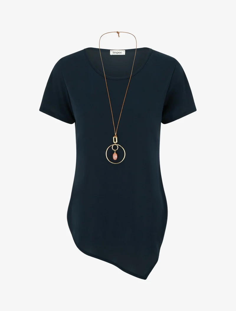 Kurzarm-Top mit asymmetrischen Säumen - Marine