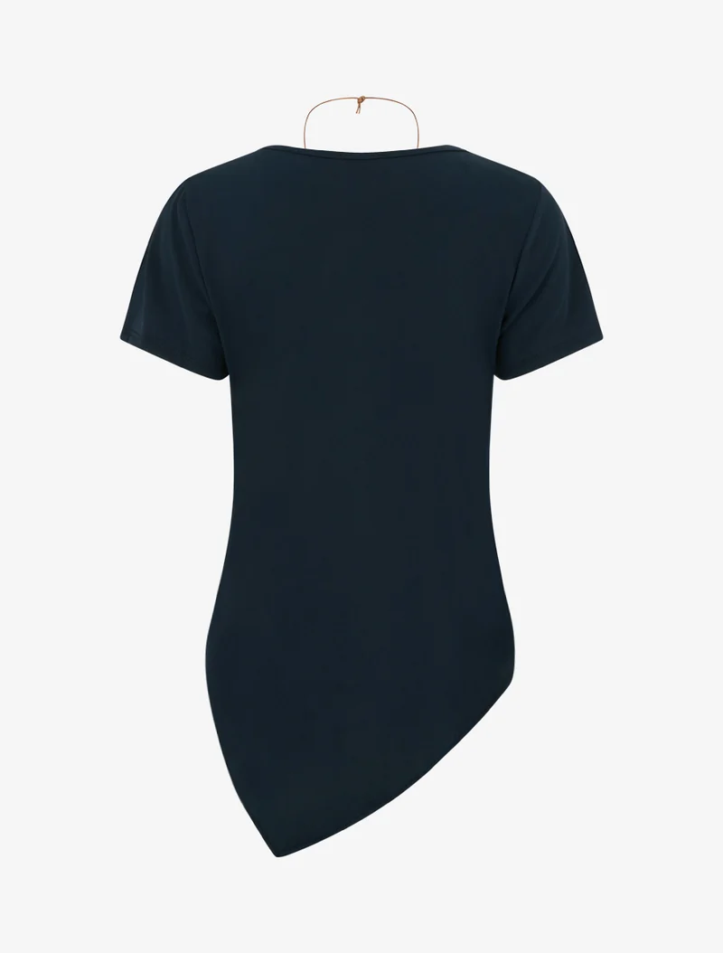 Kurzarm-Top mit asymmetrischen Säumen - Marine