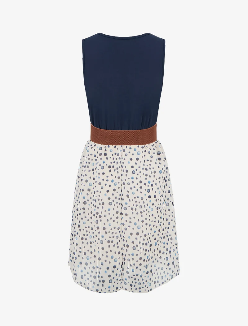 Kleid mit ausgestelltem Schnitt und fantasievollem Punktmuster - Marine