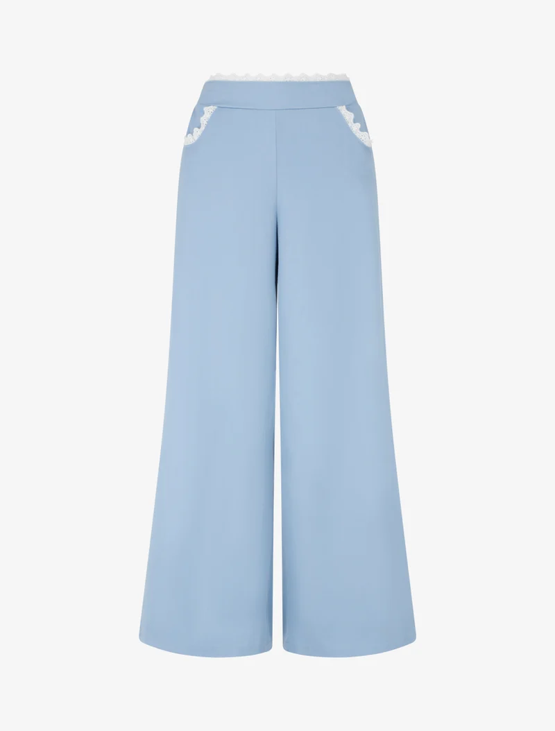 Weite Hose mit Spitze - Himmelblau