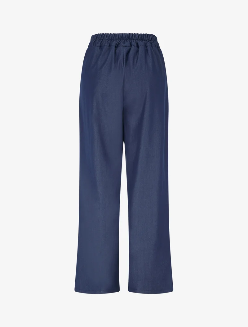Fließende Hose mit einfarbig gesticktem Band - Marine