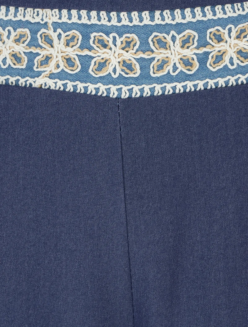 Fließende Hose mit einfarbig gesticktem Band - Marine