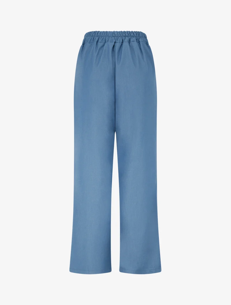 Fließende Hose mit einfarbig gesticktem Band - Himmelblau
