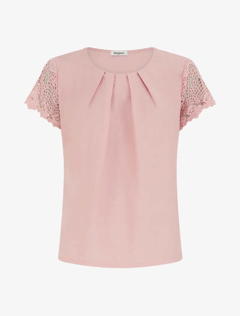 Spitzenoberteil mit kurzen Ärmeln - Rose