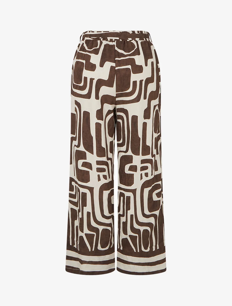 Gerade geschnittene Hose mit Gummizug und Fantasiemuster. - Braun
