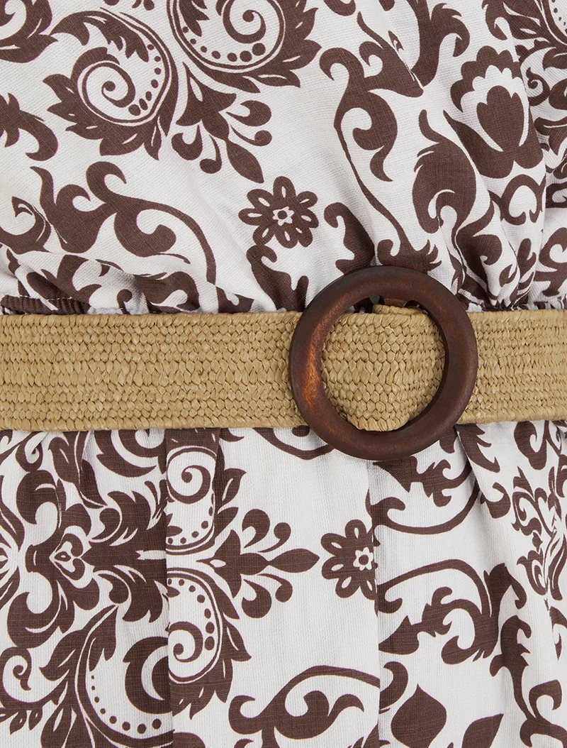 Rückenfreies langes Kleid mit Arabeskenmuster - Braun