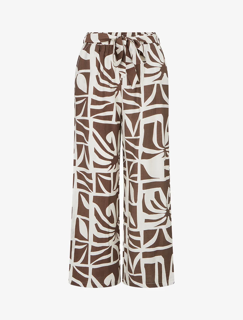 Gerade geschnittene Hose mit elastischem Bund und grafischem Print - Braun