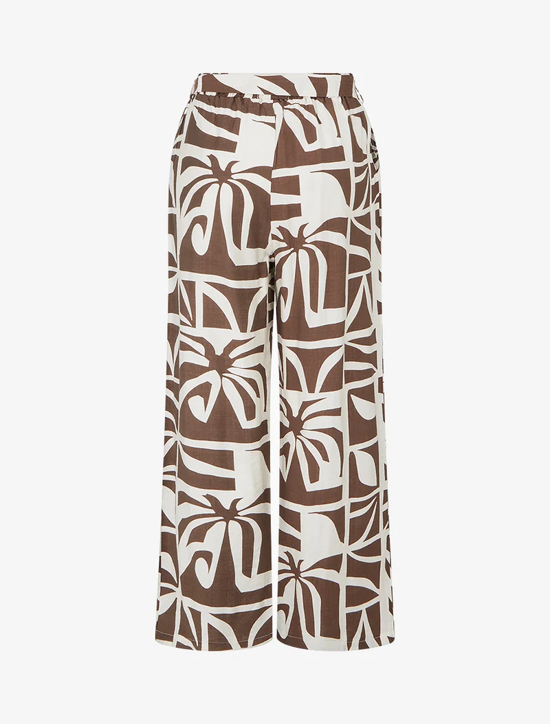 Gerade geschnittene Hose mit elastischem Bund und grafischem Print - Braun