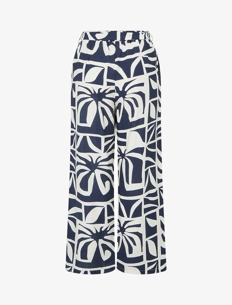 Gerade geschnittene Hose mit elastischem Bund und grafischem Print - Marine