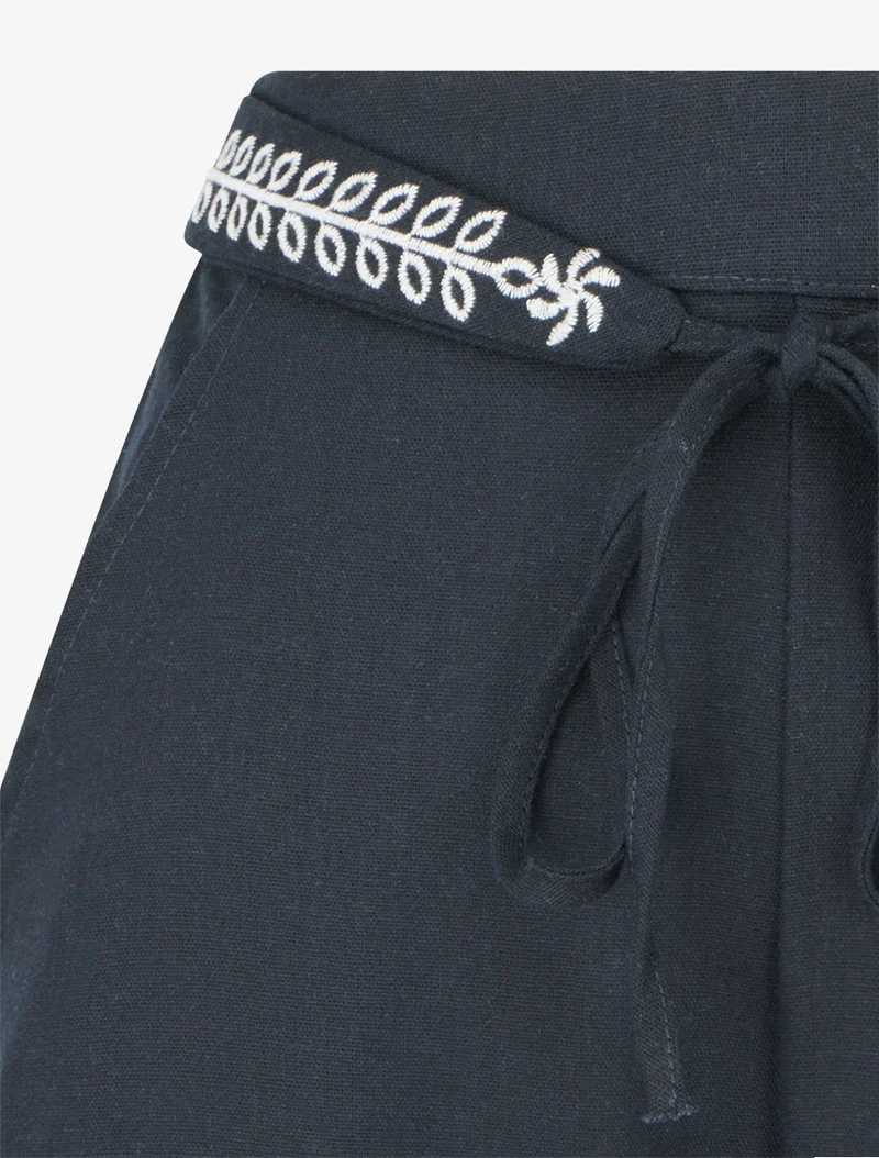 Weite einfarbige Hose mit besticktem Gürtel - Mitternachtsblau