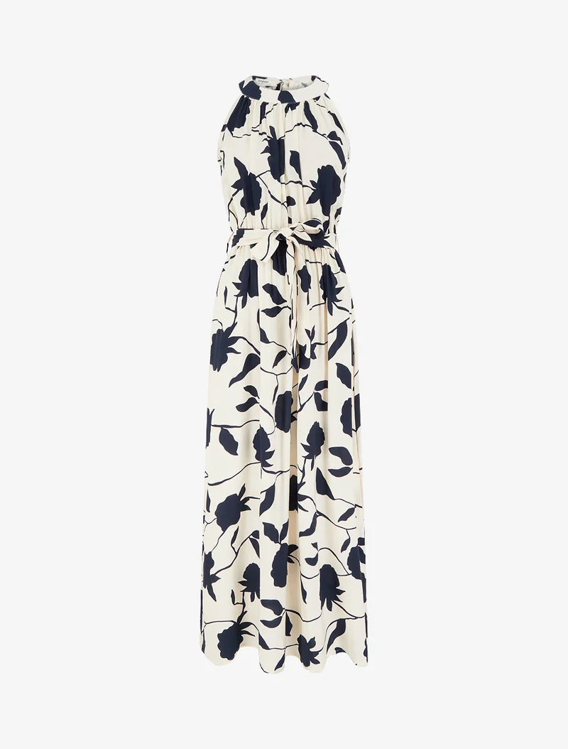 Langes elastisches Kleid mit Blumenmuster - Marine