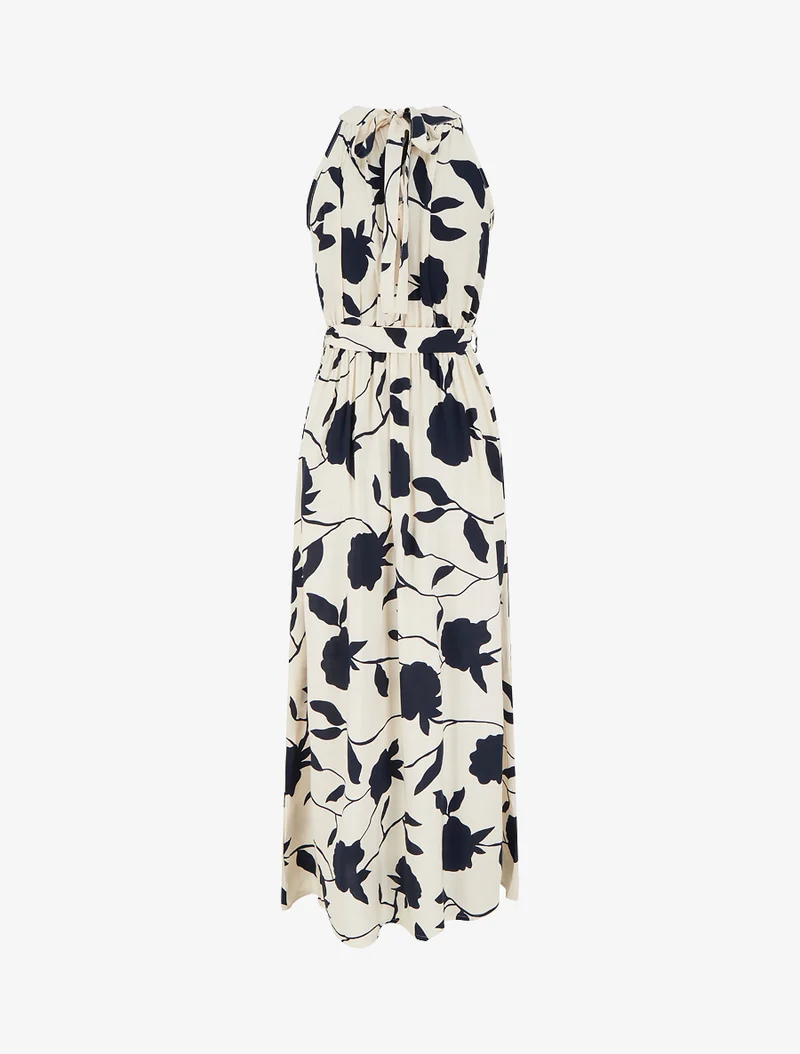 Langes elastisches Kleid mit Blumenmuster - Marine
