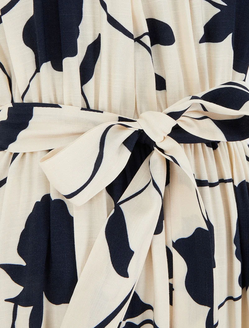 Langes elastisches Kleid mit Blumenmuster - Marine