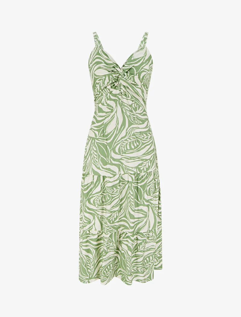 Langes Trägerkleid mit stilisiertem Druck - Grün