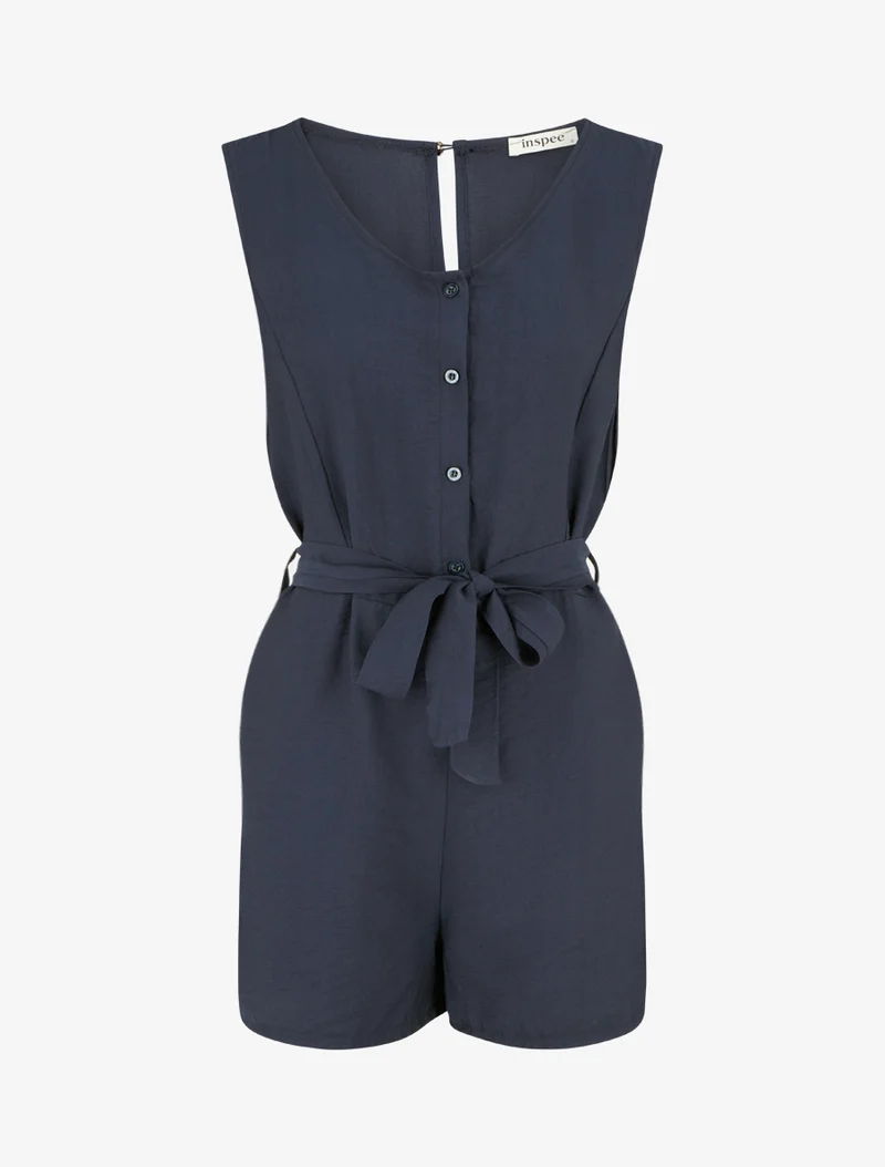 Ärmelloser, geknöpfter Jumpsuit - Marine
