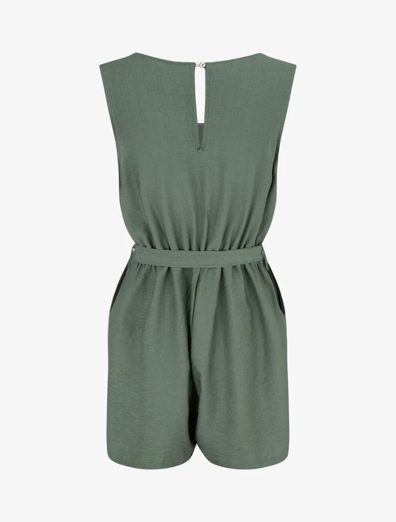 Ärmelloser, geknöpfter Jumpsuit - Kaki