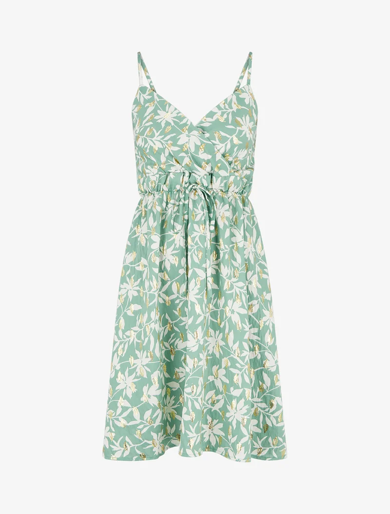 Kleid mit Blattmuster und schimmerndem Detail - Wassergrün