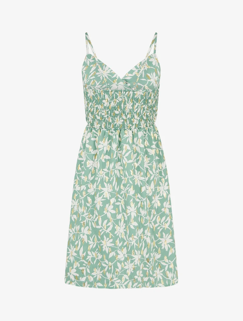 Kleid mit Blattmuster und schimmerndem Detail - Wassergrün