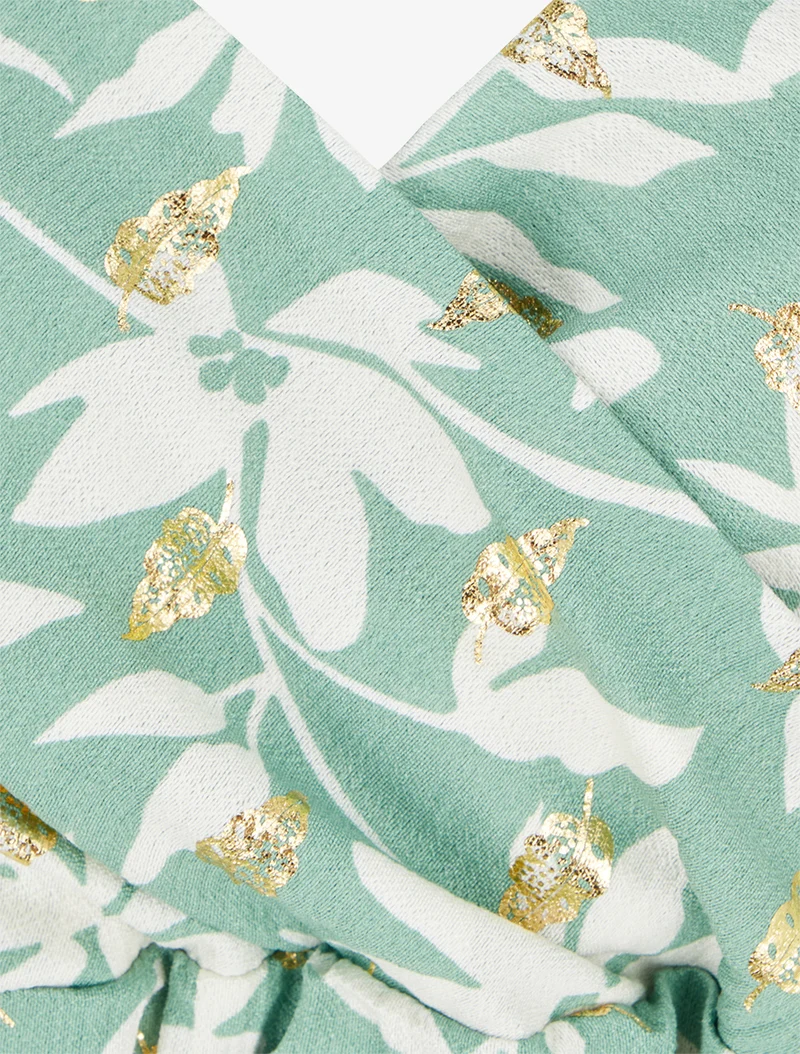 Kleid mit Blattmuster und schimmerndem Detail - Wassergrün