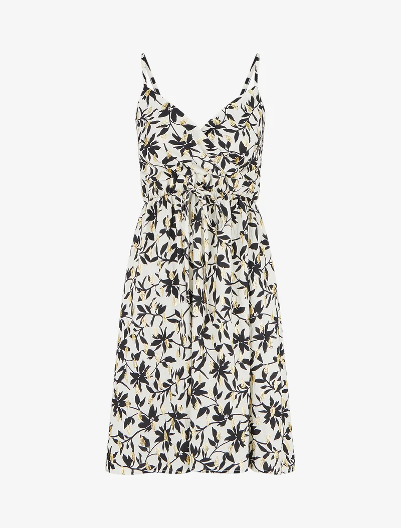 Kleid mit Blattmuster und schimmerndem Detail - Weiß