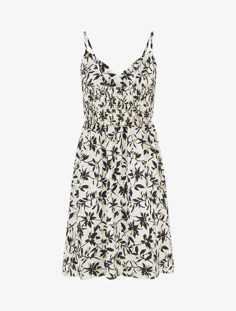 Kleid mit Blattmuster und schimmerndem Detail - Weiß