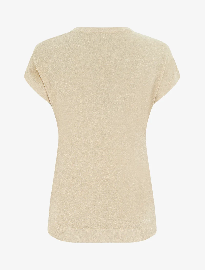 Rechtes Oberteil mit kurzen Ärmeln aus irisierendem Strick - Beige
