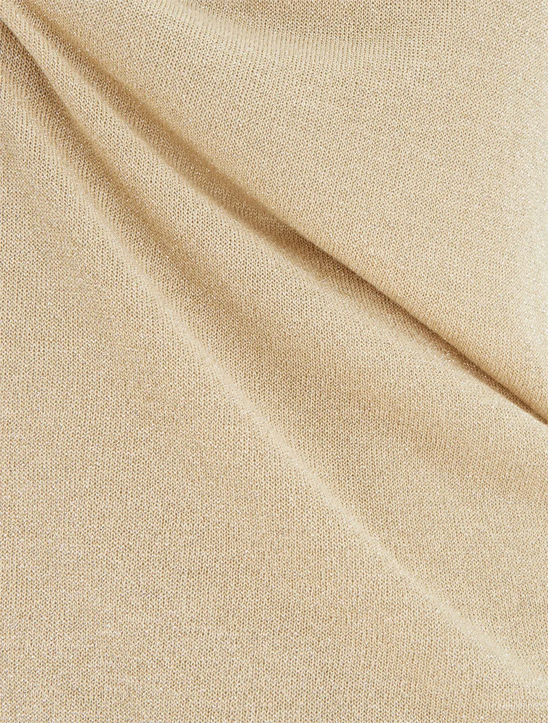 Rechtes Oberteil mit kurzen Ärmeln aus irisierendem Strick - Beige