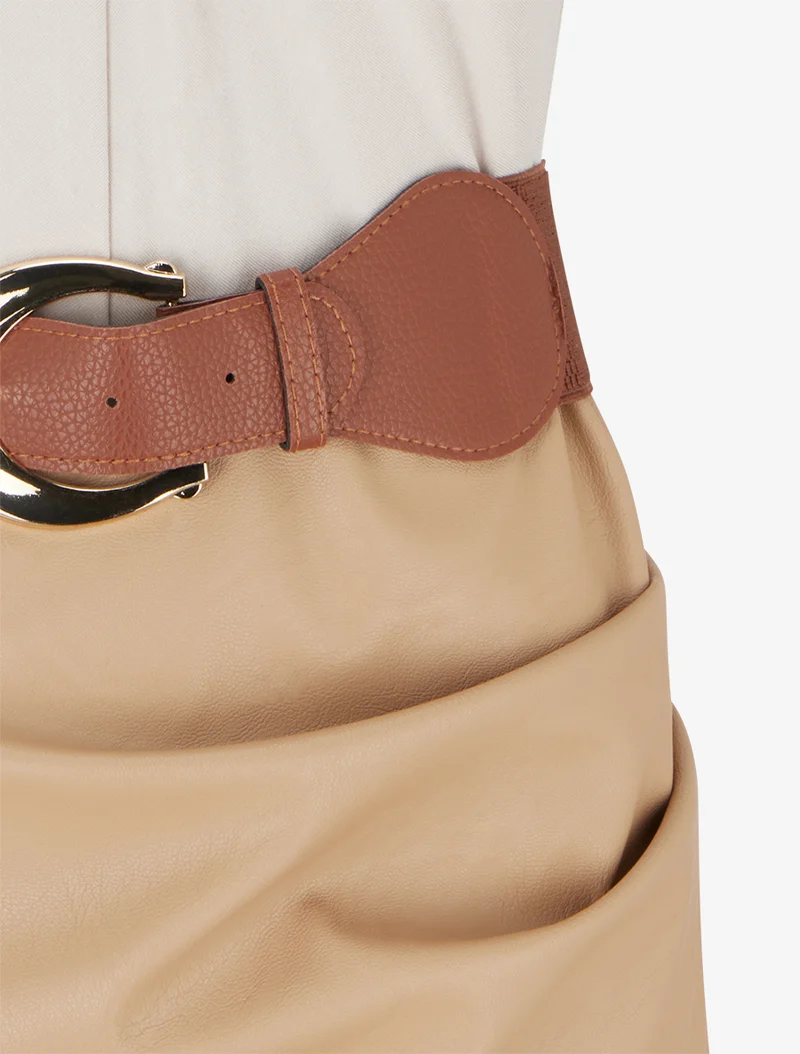 Zweimaterialiges Kleid mit V-Ausschnitt - Beige