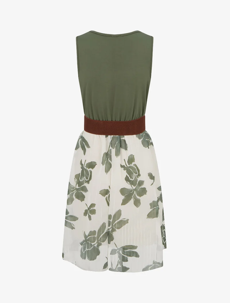 Ausgestelltes Kleid mit Blumenmuster - Kaki