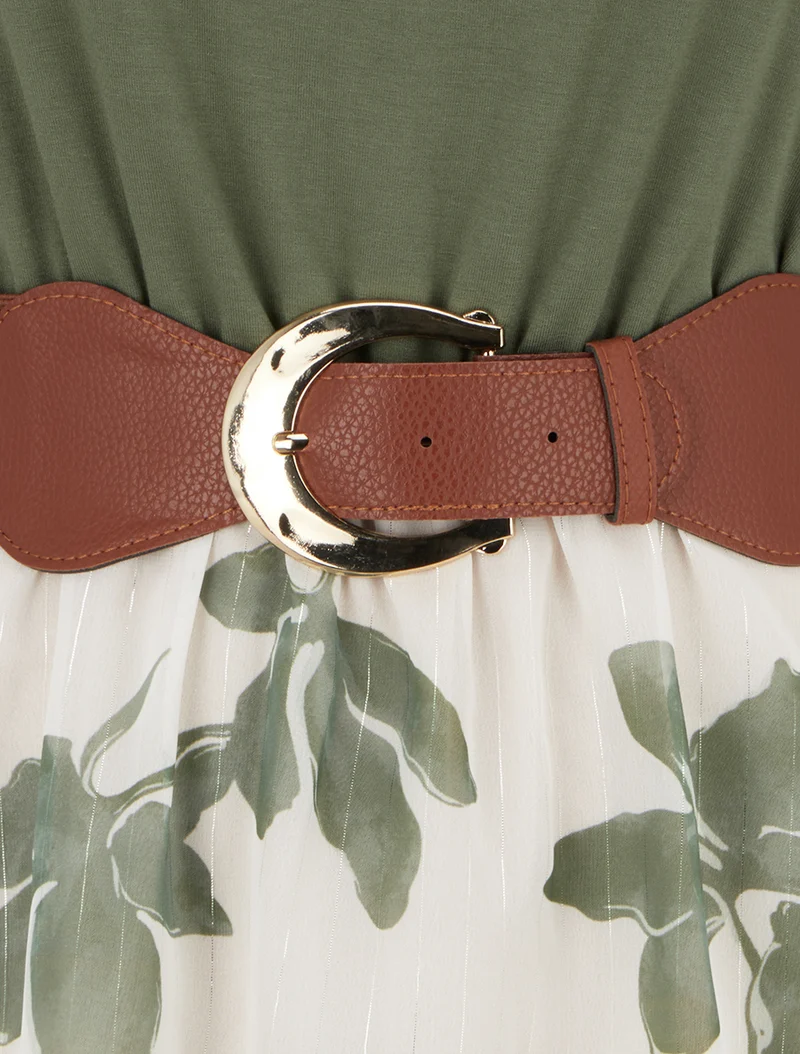 Ausgestelltes Kleid mit Blumenmuster - Kaki