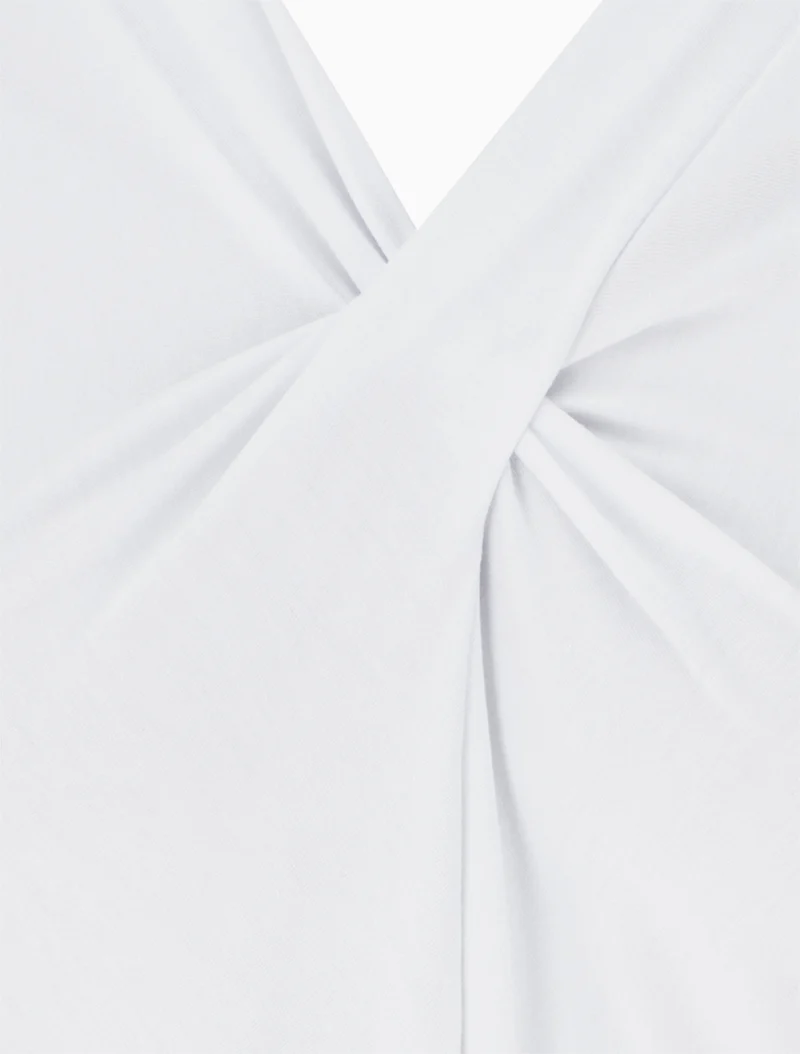 Zweimaterialiges Kleid mit V-Ausschnitt - Türkis