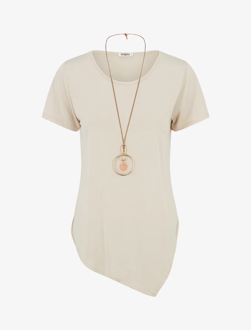 Kurzarm-Top mit asymmetrischen Säumen - Beige