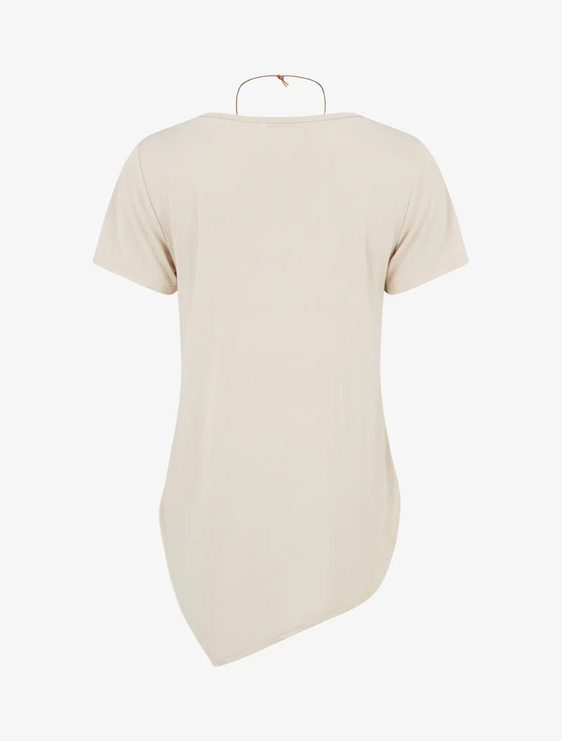 Kurzarm-Top mit asymmetrischen Säumen - Beige