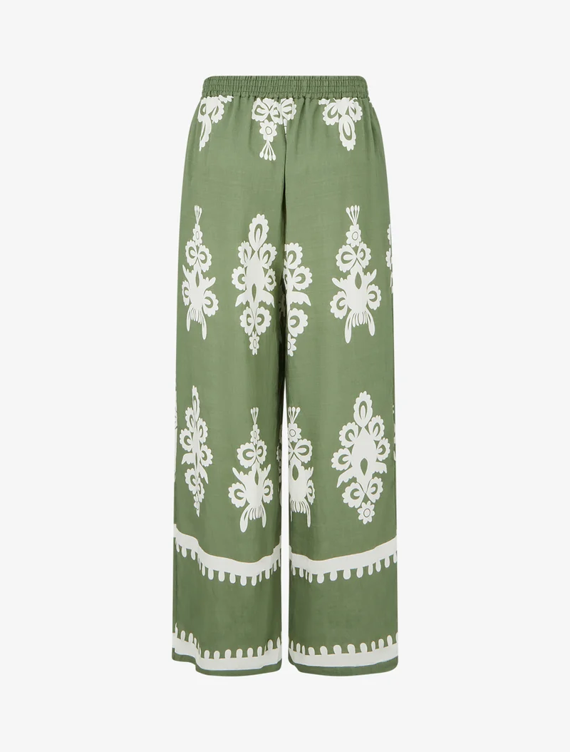 Weite Hose mit Arabeskenmuster - Kaki