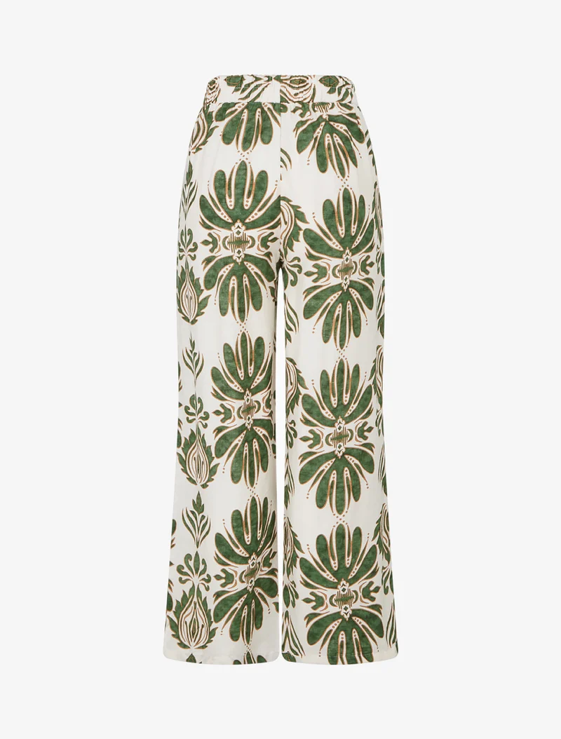Weit geschnittene Hose mit hoher Taille und arabeskenmuster. - Kaki