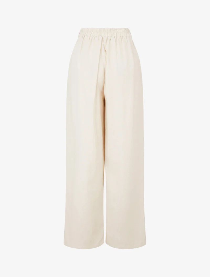 Weite einfarbige Hose mit besticktem Gürtel - Beige