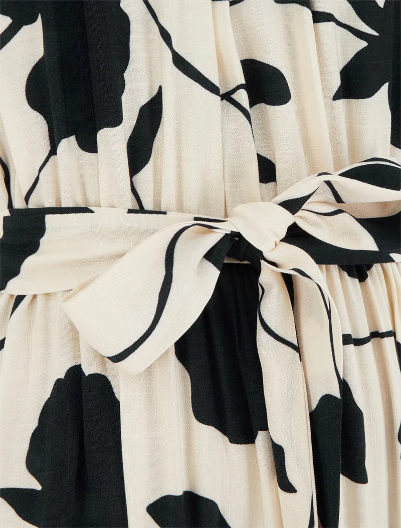 Langes elastisches Kleid mit Blumenmuster - Schwarz