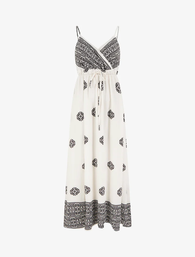 Langes Bohème-Kleid mit Arabeskenmuster - Ecru