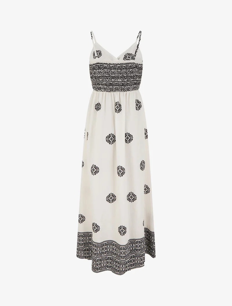 Langes Bohème-Kleid mit Arabeskenmuster - Ecru
