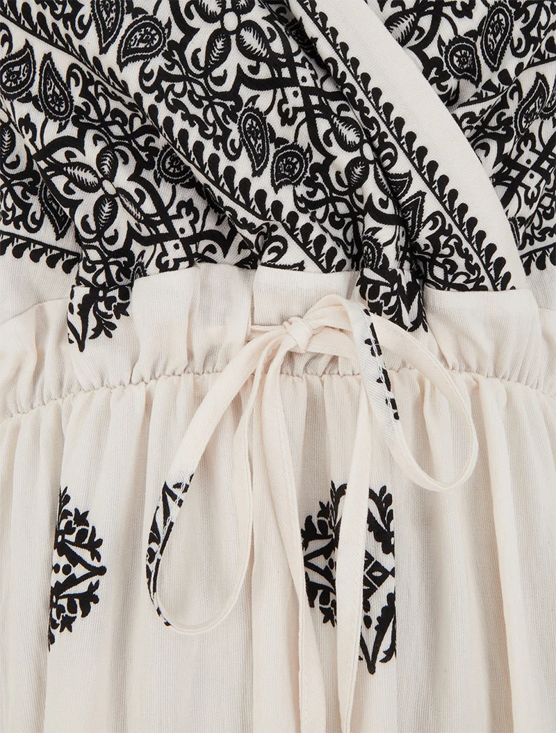 Langes Bohème-Kleid mit Arabeskenmuster - Ecru