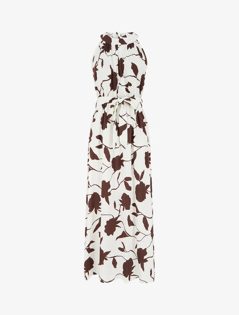 Langes elastisches Kleid mit Blumenmuster - Braun