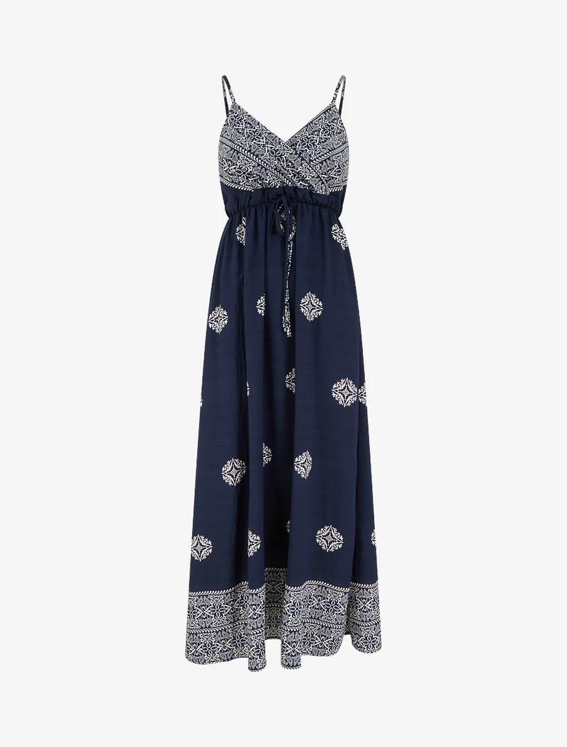 Langes Bohème-Kleid mit Arabeskenmuster - Marine